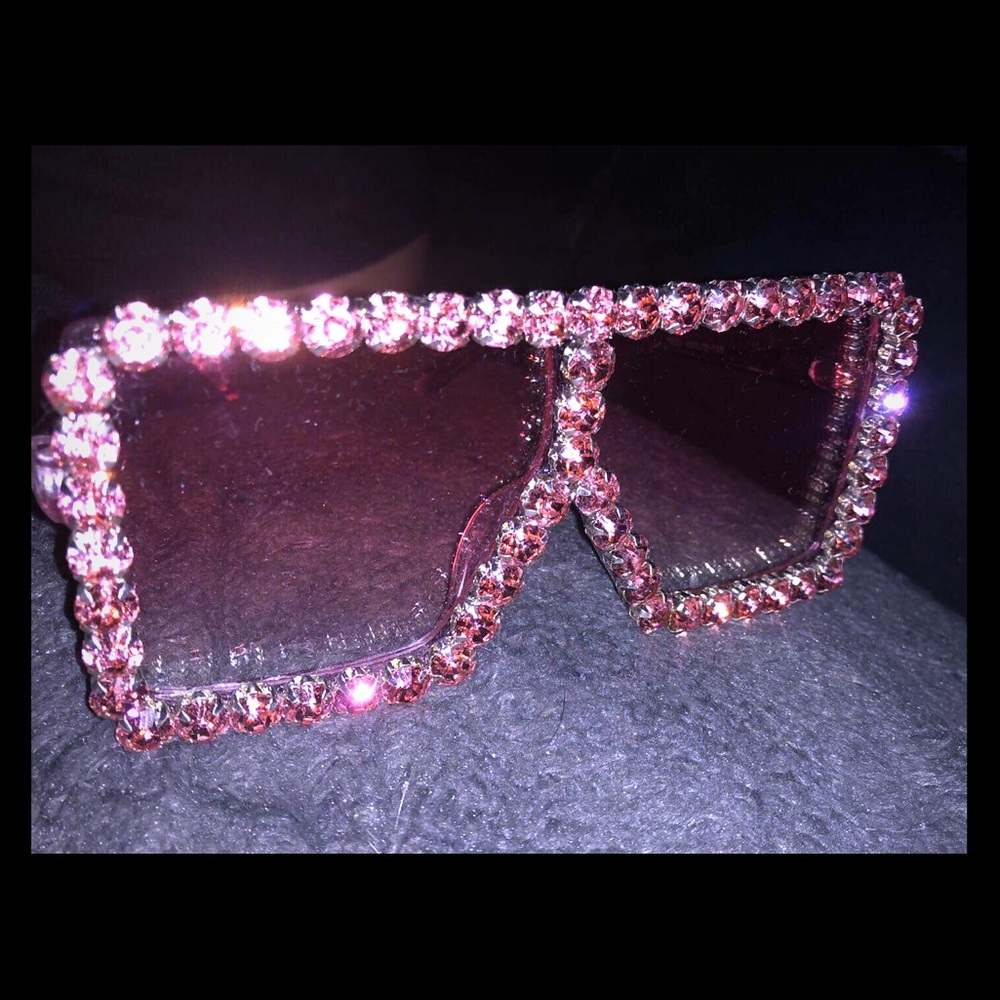 Pink bedazzled oversized luxury square sunglasses